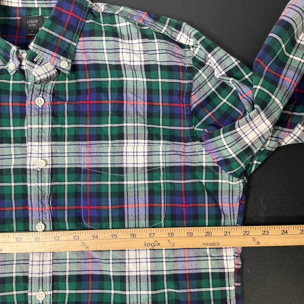 J.Crew Oxford Shirt Mens Sz L Green Cotton Slim Fit Tartan Plaid Button Down - Picture 5 of 8